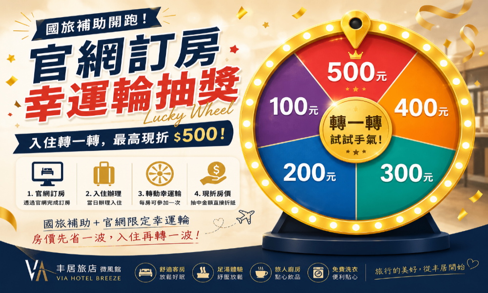9月限定「國旅補助＋幸運輪｜官網訂房最高再折 $500！」